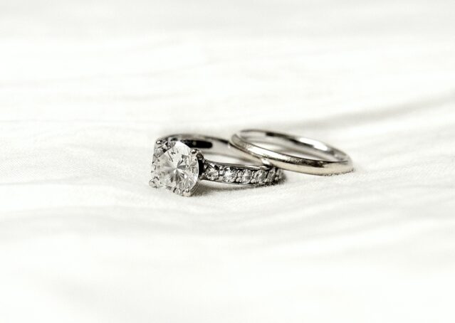 diamond engagement ring and silver wedding