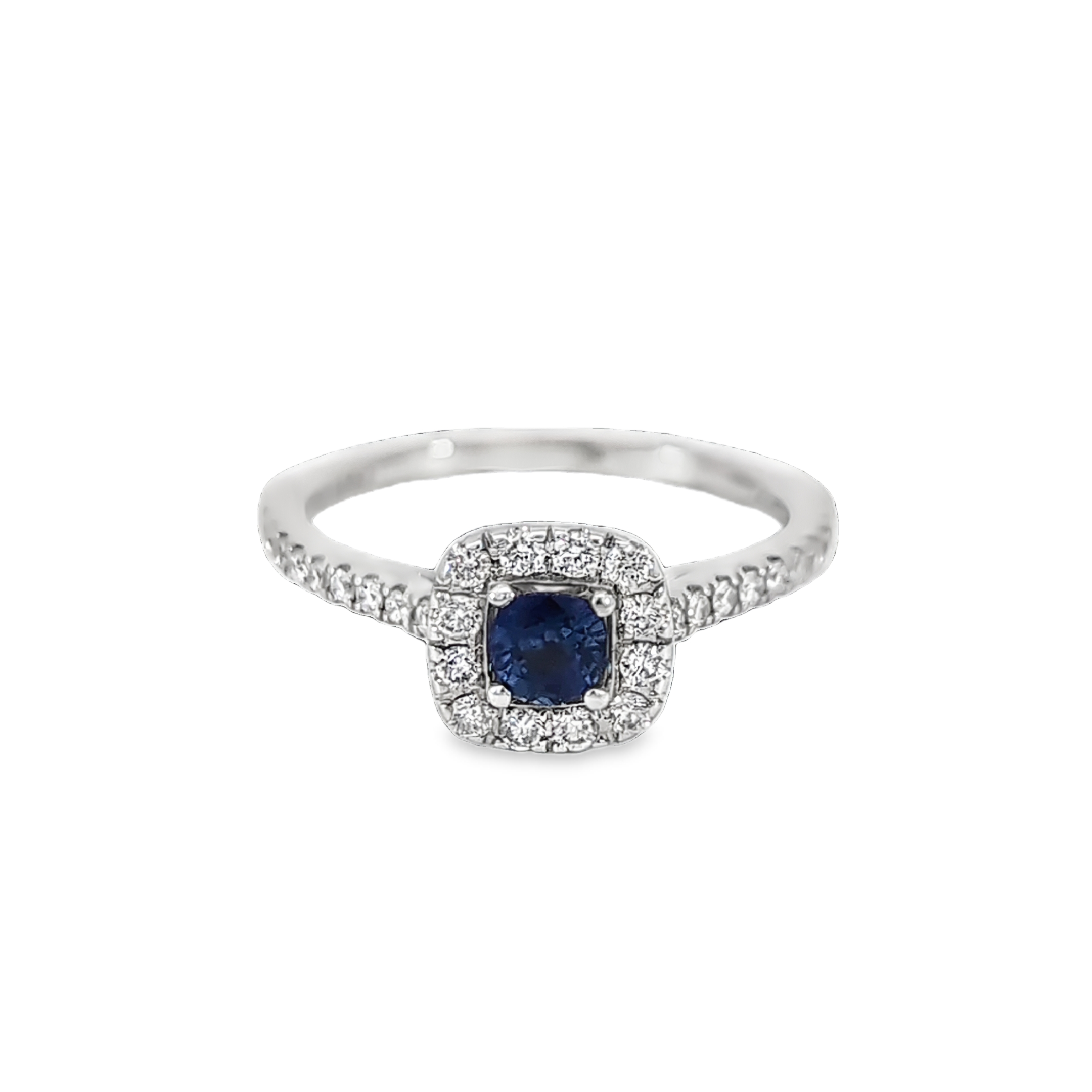 14ct White Gold Sapphire and Diamond Halo Ring Aleks Jewellers