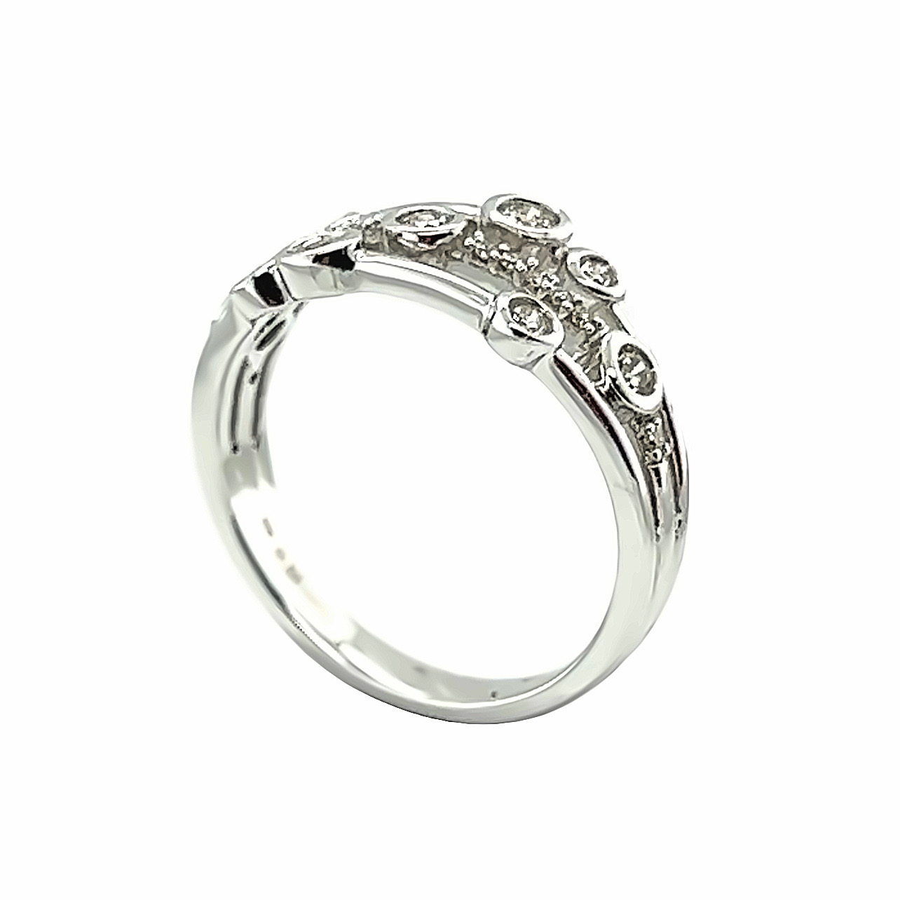 9ct White Gold Diamond Crossover Bubble Ring Aleks Jewellers