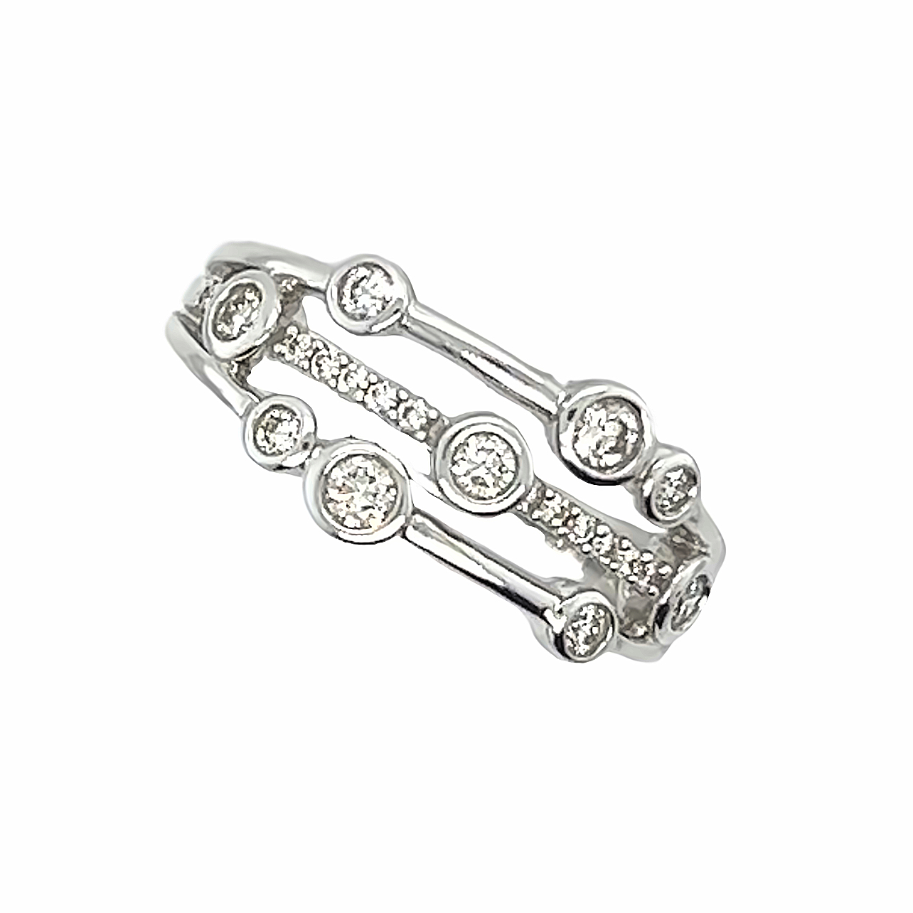 9ct White Gold Diamond Crossover Bubble Ring Aleks Jewellers