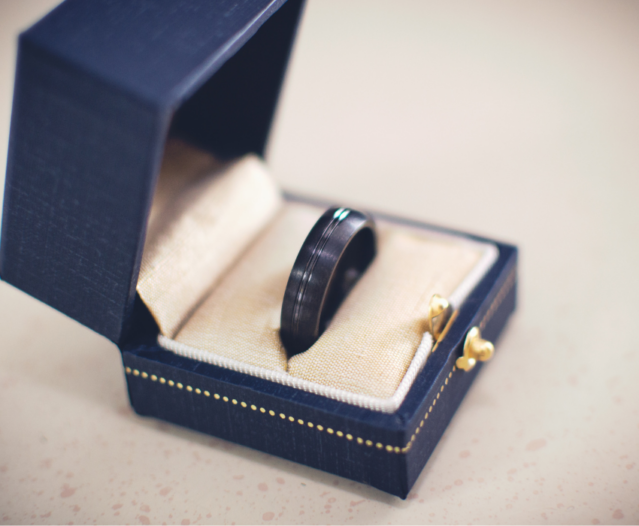 mens black ring in jewellery box