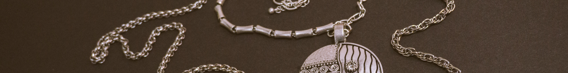 close up of silver necklace