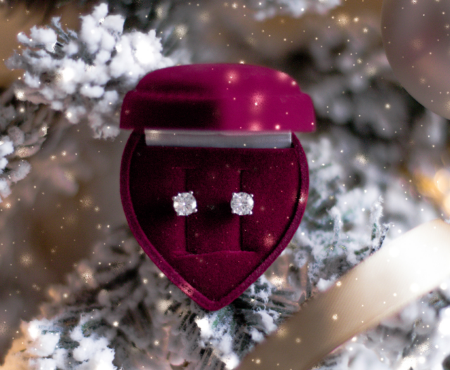 womens diamond earrings in gift box