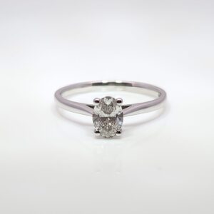A beautiful Oval Lab Grown Diamond Ring size 0.51cts, F in Colour and VS2 Clarity set in a 9ct white gold band.
