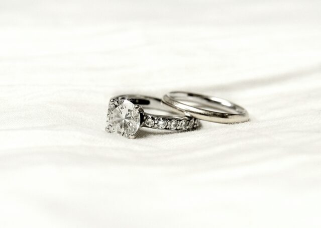 sparkly diamond wedding ring and engagement ring