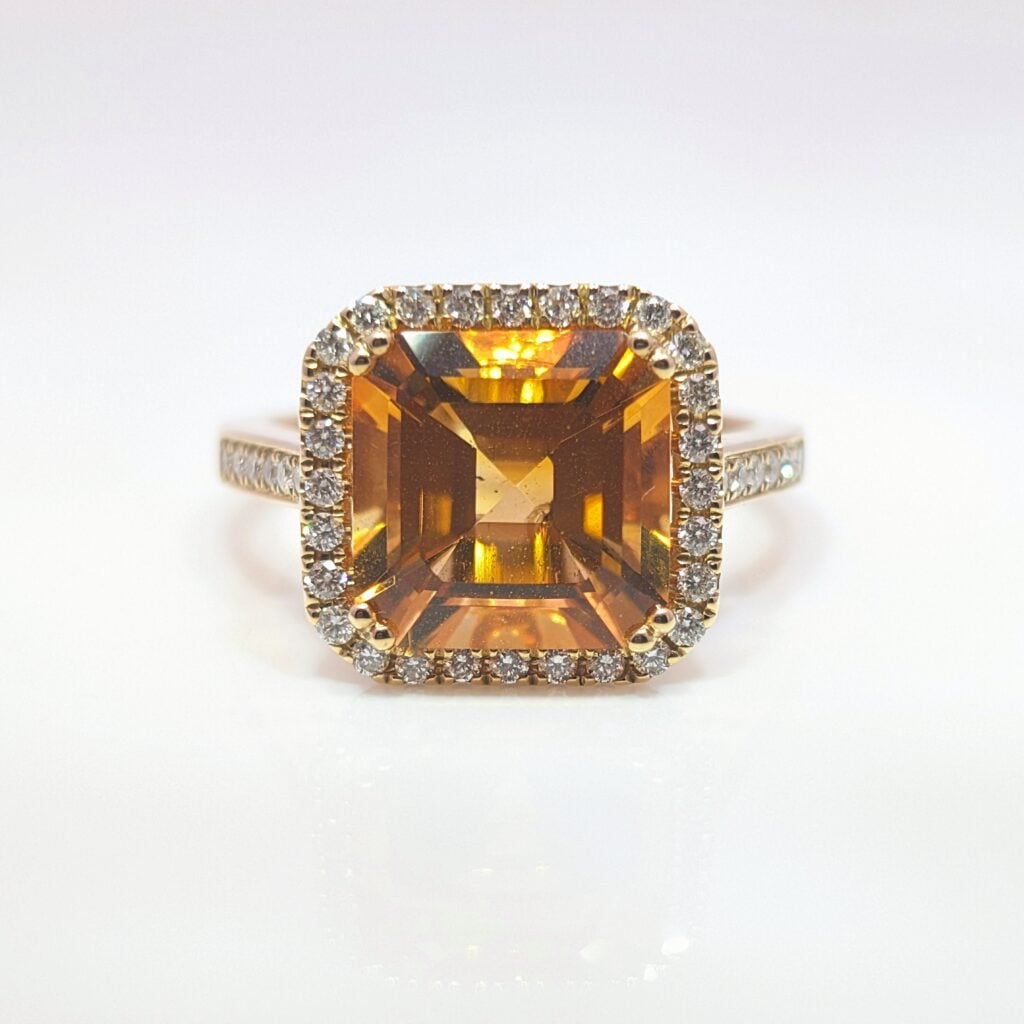Large Citrine and 0.40ct Diamond Cluster Ring 9k Yellow Gold | 37405