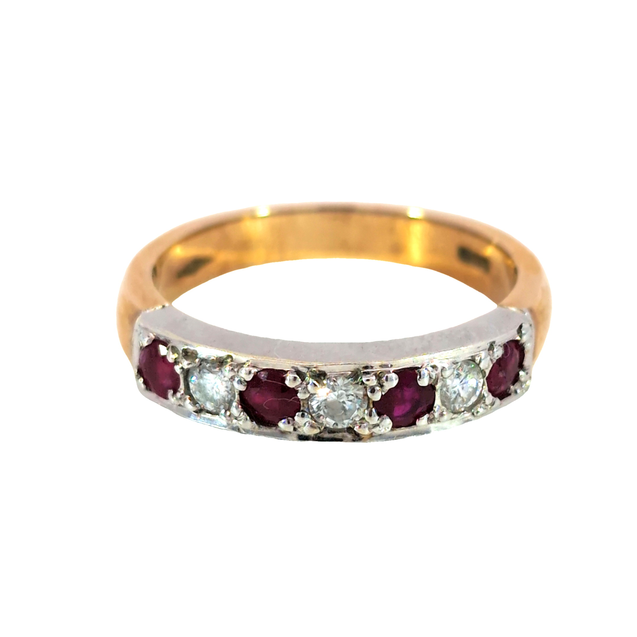 9ct White and Yellow Gold Ruby and Diamond Half Eternity Ring - Aleks ...