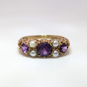 Pre-Loved Trilogy Amethyst and Pearl Ring 9ct Yellow Gold
