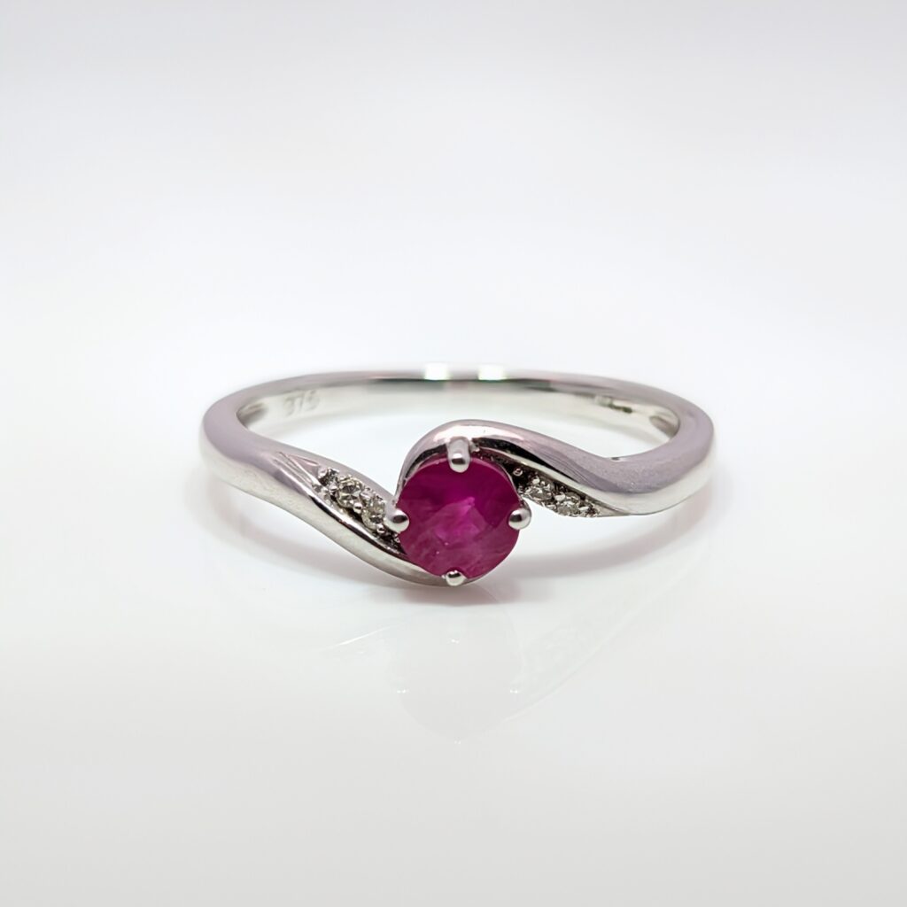ruby & diamond twist ring in 9ct white gold
