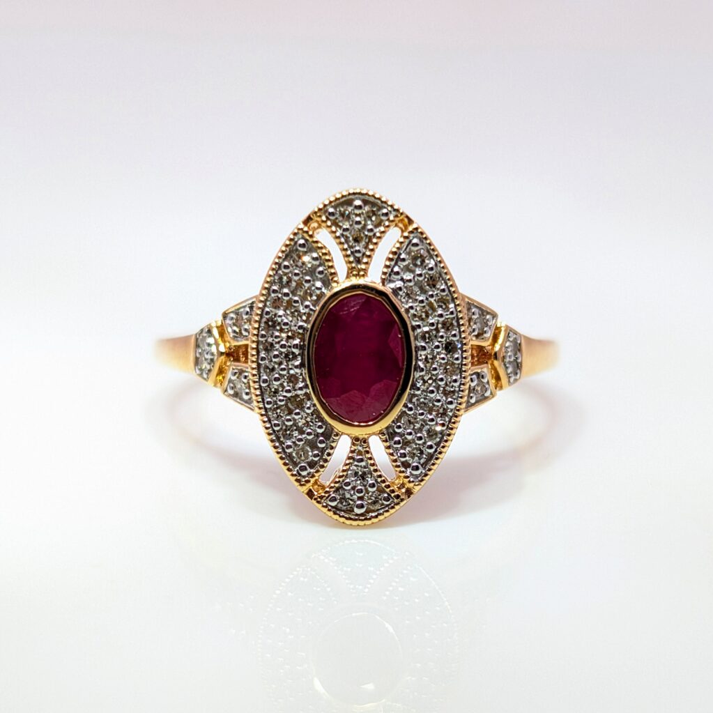 Ruby and Diamond Art Deco Style Ring 9ct Yellow Gold | 41412 - Aleks ...