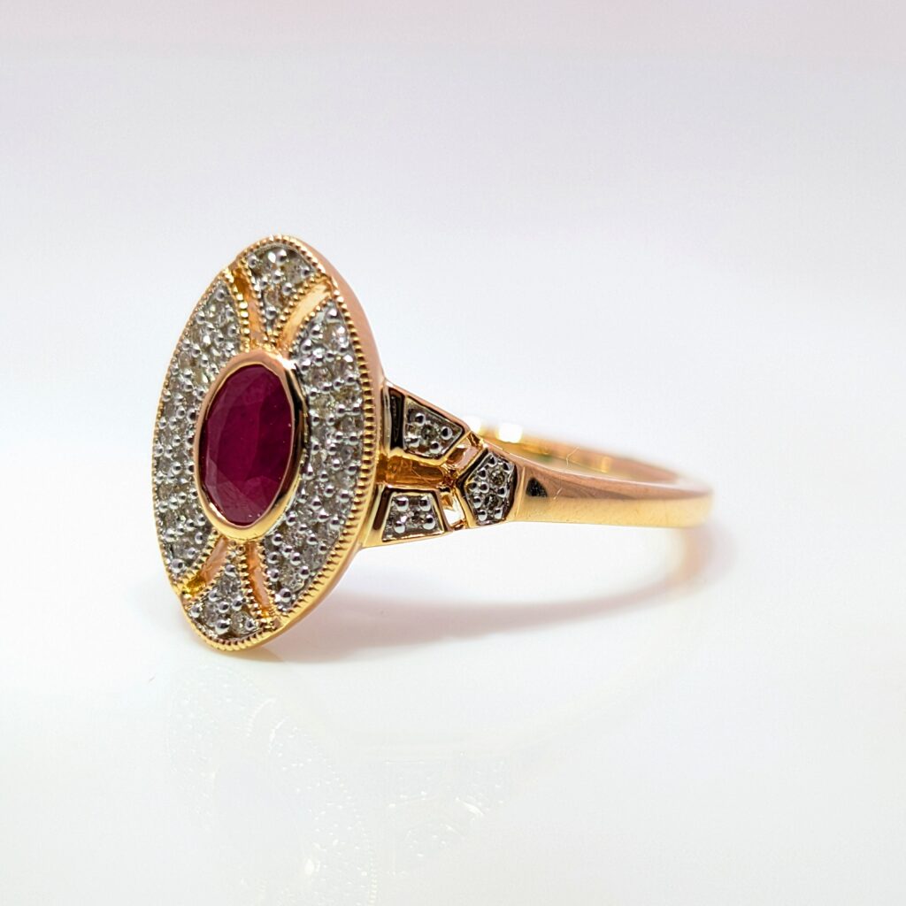 Ruby and Diamond Art Deco Style Ring 9ct Yellow Gold | 41412 - Aleks ...
