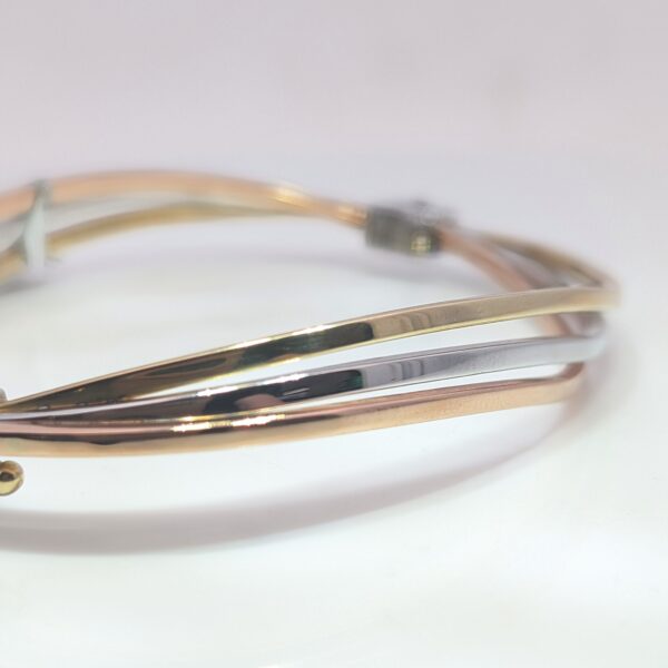 9K Tri-Colour Gold Wave Hinged/Clasp Bangle