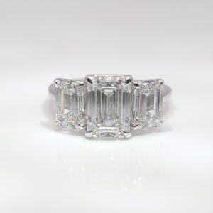 5ct Lab Grown 3 Stone Emerald Cut Diamond Engagement Ring 18K White Gold