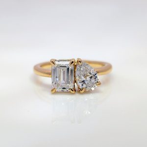 2.10ct Toi Et Moi Pear And Emerald Lab-Grown Diamond Engagement Ring 18k Yellow Gold | 42911