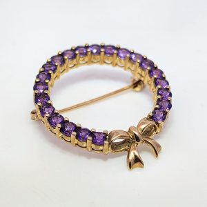 Pre-Loved Amethyst Brooch 9k Yellow Gold | 8441