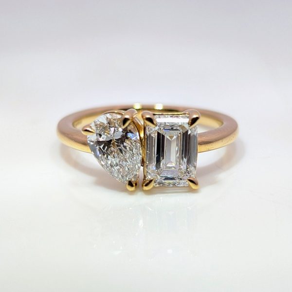2.10ct Toi Et Moi Pear And Emerald Lab-Grown Diamond Engagement Ring 18k Yellow Gold | 42911
