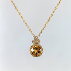 Citrine & Diamond Necklace 9k Yellow Gold | 34363