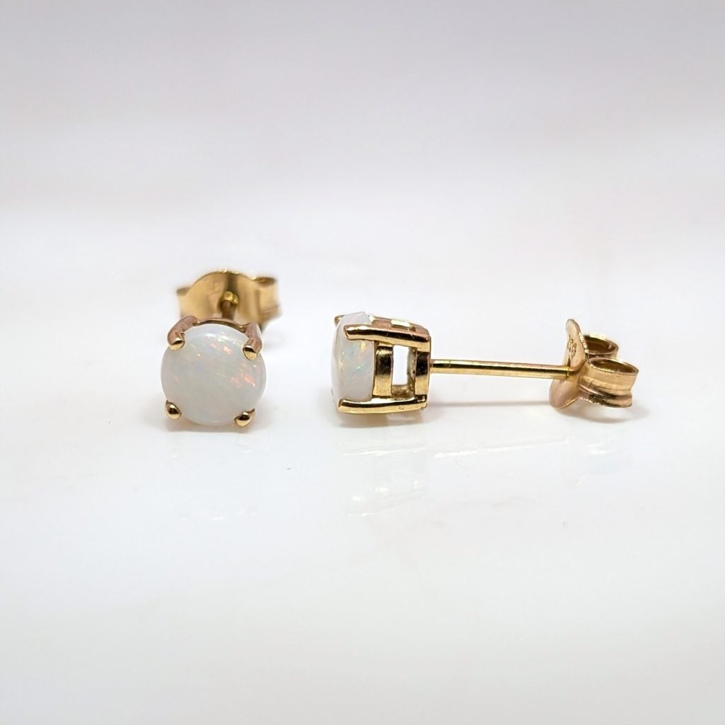 round opal stud earrings in 9ct yellow gold