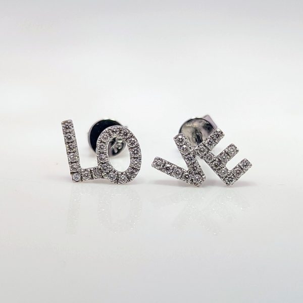 0.16ct "Love" Statement Diamond Stud Earrings 18k White Gold | 35561