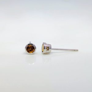 3mm Citrine Earring Bezel Studs 9k White Gold | 38814