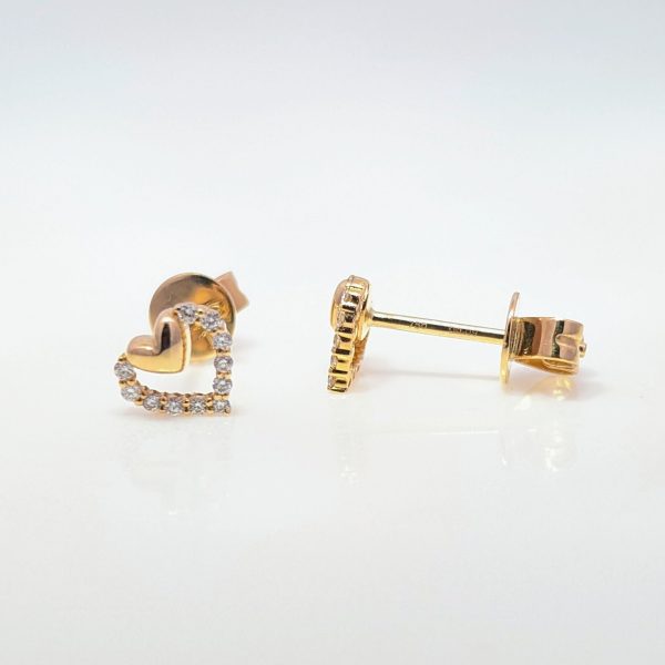 0.09ct Heart Shaped Diamond Stud Earrings 18k Yellow Gold | 39743