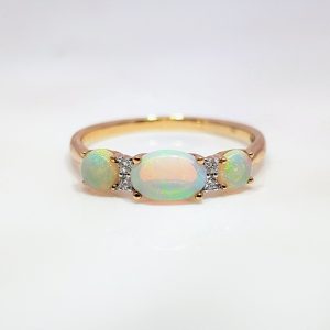 Pre-Loved Opal and Diamond Trilogy Ring 9k Yellow Gold | 42271