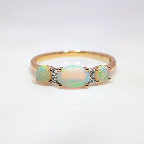 Pre-Loved Opal and Diamond Trilogy Ring 9k Yellow Gold | 42271