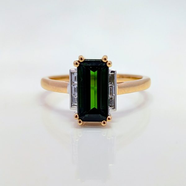 1.75ct Green Tourmaline and Diamond Ring 9k Yellow Gold | 43109