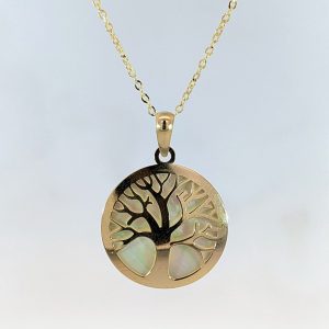 Mother of Pearl Tree Necklace 18" Chain 9k Yellow Gold | 43232