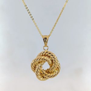 Ladies Love Knot Pendant and 18" Chain Necklace 9k Yellow Gold | 43236