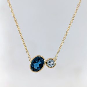 Double Blue Topaz Pendant and 18" Necklace 9k Yellow Gold | 43252