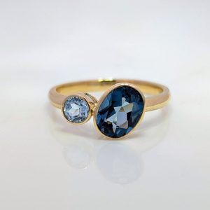 Oval Double Blue Topaz Ring 9k Yellow Gold | 43253