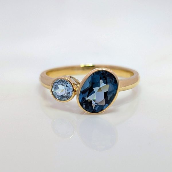 Oval Double Blue Topaz Ring 9k Yellow Gold | 43253