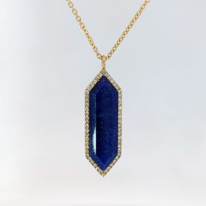 Deep Blue Lapis Stone & Diamond Necklace 9k Yellow Gold | 43465