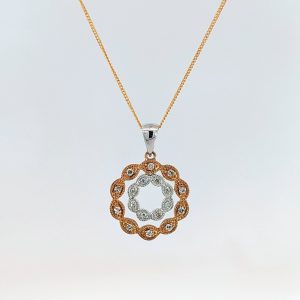 Pave Diamond Double Circle Pendant 9k White & Rose Gold | 15527