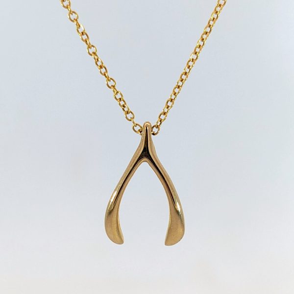 Wishbone Necklace 9ct Yellow Gold 18" adjustable Belcher chain | 16510