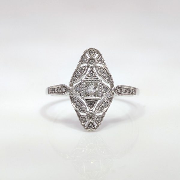 0.30ct Diamond Art Deco Style Ring 18k White Gold | 21101