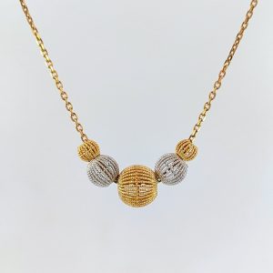 Satin Graduated Drop Necklace 9k Yellow & White Gold | 24074