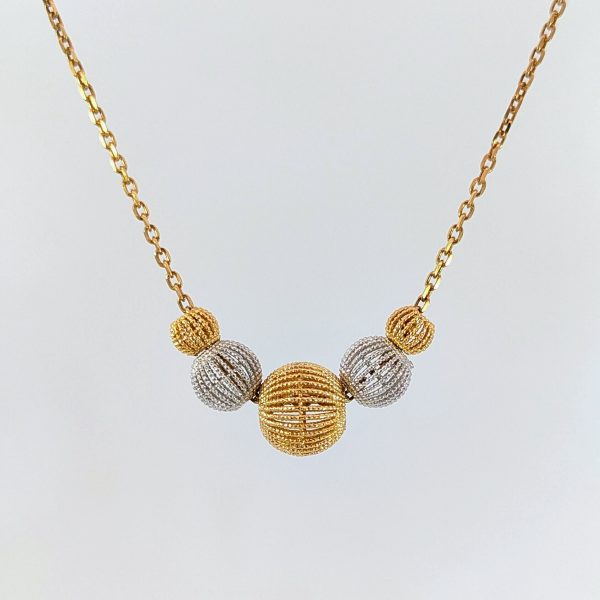 Satin Graduated Drop Necklace 9k Yellow & White Gold | 24074