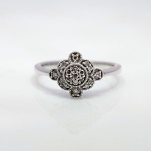 Diamond Art Deco Style Ring 9k White Gold | 28238