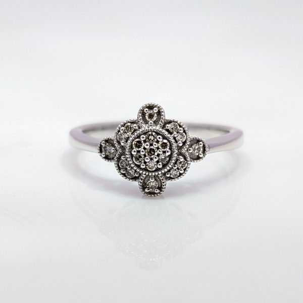 Diamond Art Deco Style Ring 9k White Gold | 28238