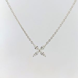 0.22ct Diamond Marquise Necklace 18k White Gold 18" Trace Chain | 35891