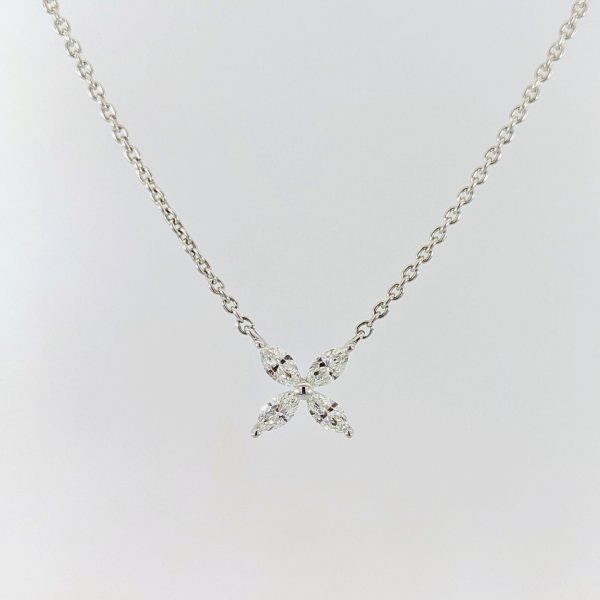 0.22ct Diamond Marquise Necklace 18k White Gold 18" Trace Chain | 35891