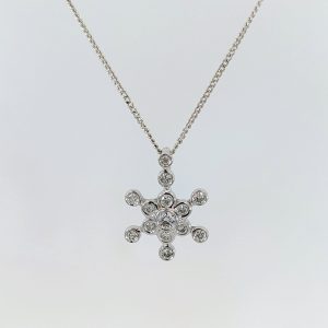 Transform your favourite chain with a timeless pendant from Aleks Jewellers. Discover our Diamond Snowflake Pendant in 18k White Gold. (Chain sold separately)