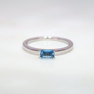 18k White Gold Emerald Cut Topaz Promise Ring | 36834