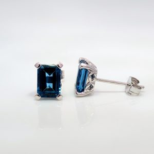 London Blue Topaz Stud Earrings 9k White Gold | 37101