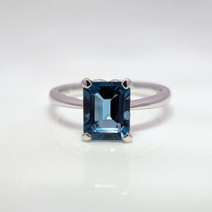 9k White Gold Emerald Cut Topaz Ring | 38492