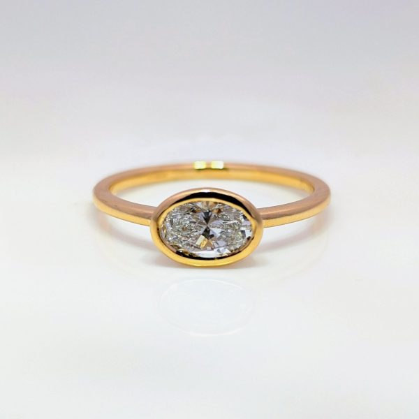0.74ct Lab-Grown Oval Diamond Bezel Ring 9k Yellow Gold | 43425