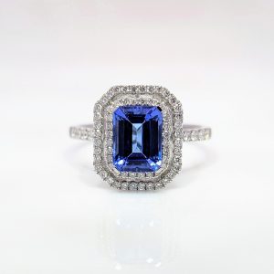 1.76ct Tanzanite & Diamond Double Cluster Ring 18k White Gold | 21737