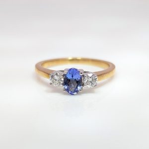 Tanzanite Oval Trilogy & Diamond Ring 9k White Gold | 32089
